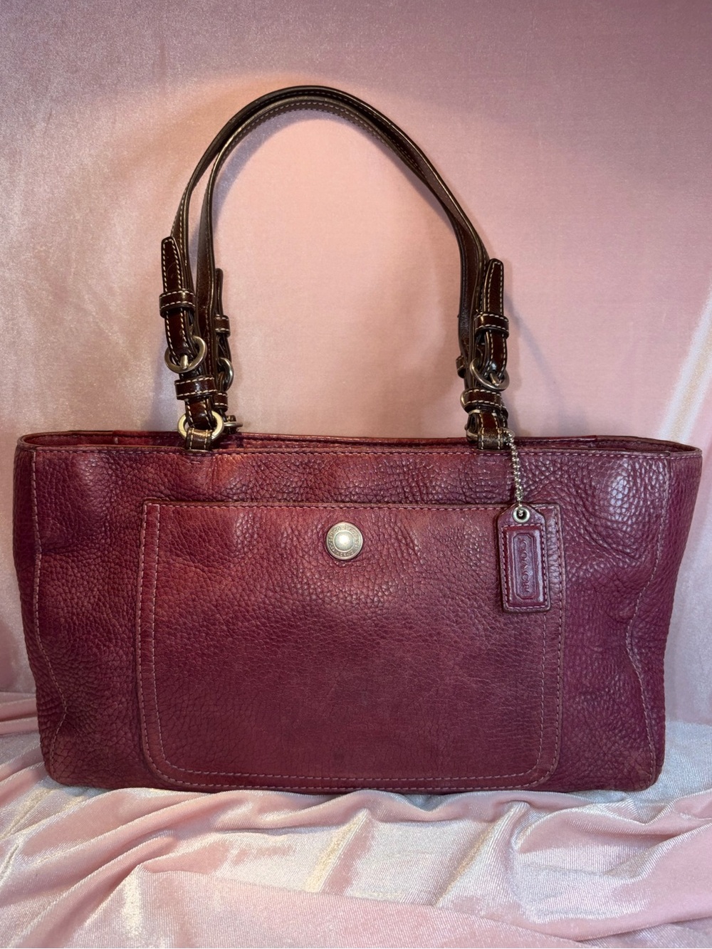 Vintage Authentic Coach Pebbled Leather Shoulder Chelsea Bag - Burgundy - Picture 1 of 7
